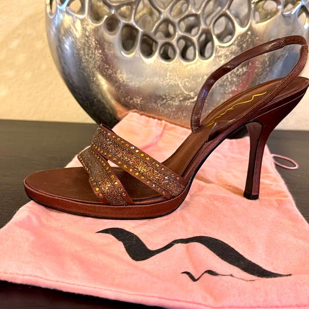 Nina Women's Brown Bronze Satin Peep Toe
Slingback Sandal Heels Size 10 M